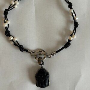 Pearl and Leather Necklace with removable  Charm